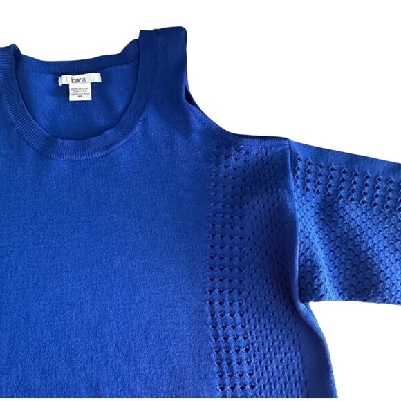 Bar III Womens Cold Shoulder Knit Sweater M Blue Viscose & Nylon - Picture 4 of 9